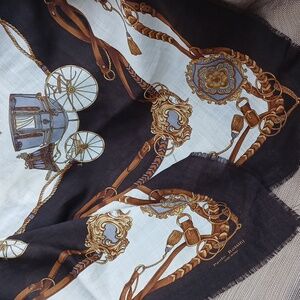 PAOLO Rossini Italian Fringe Black and Gold Chain Link Scarf